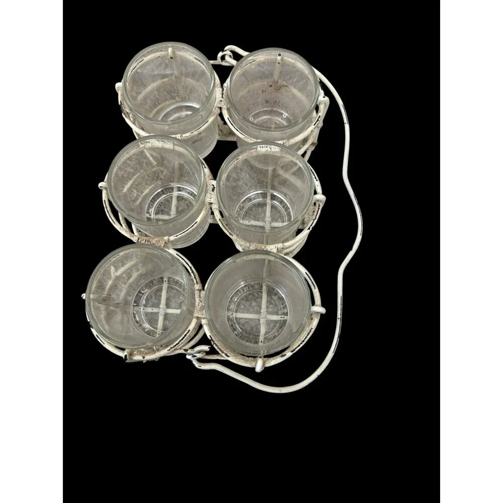 Hallmark Tea Light Holder Candle Votive White Wire 6 Glass Caddy Vintage